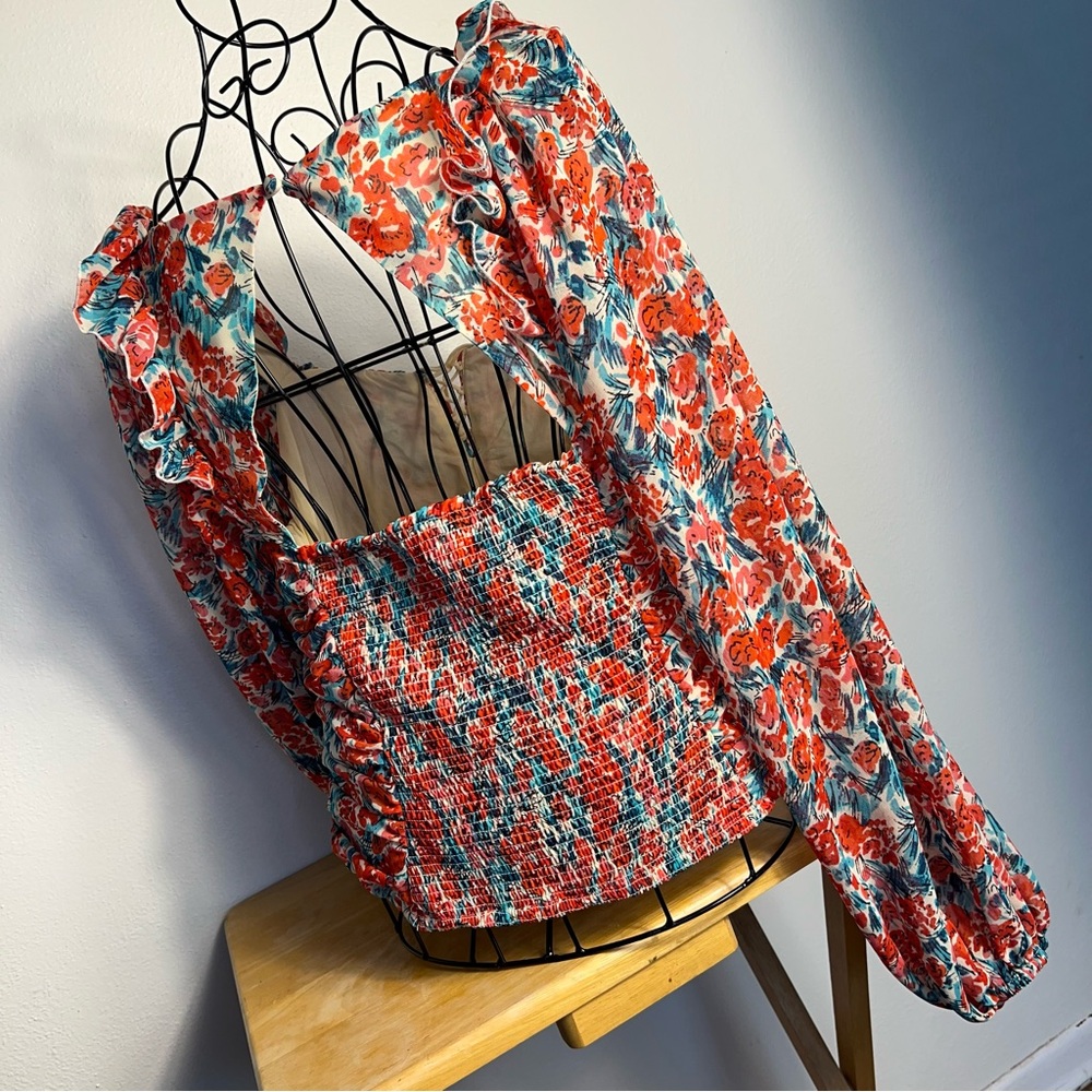 Free‎ People Bohemianfloral blouse ballon large sleeves size M - Picture 5 of 8